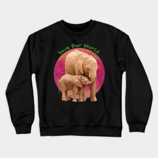 Save Our World - Elephants in Green Crewneck Sweatshirt